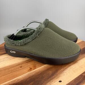 OOFOS Shoes Men's 8/ Women's 10 Green OOcoozie Mule Sherpa Clog Slide Slippers